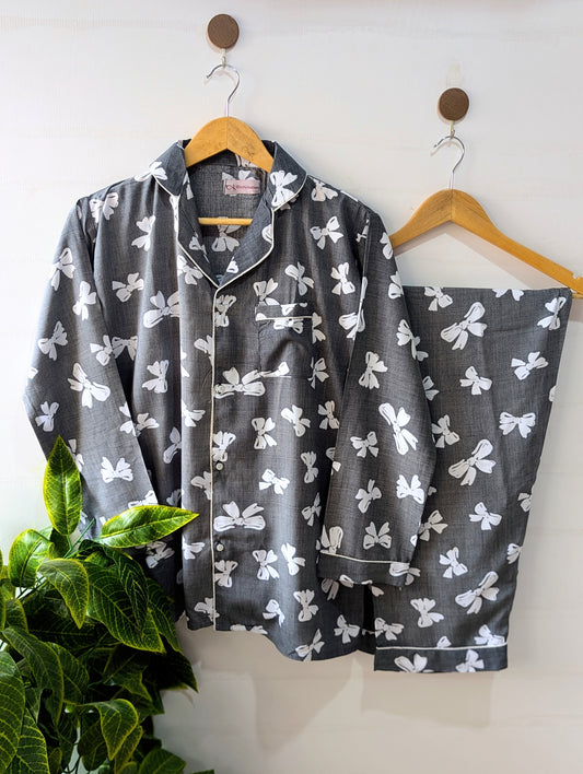 Grey Bows Linen PJ Set