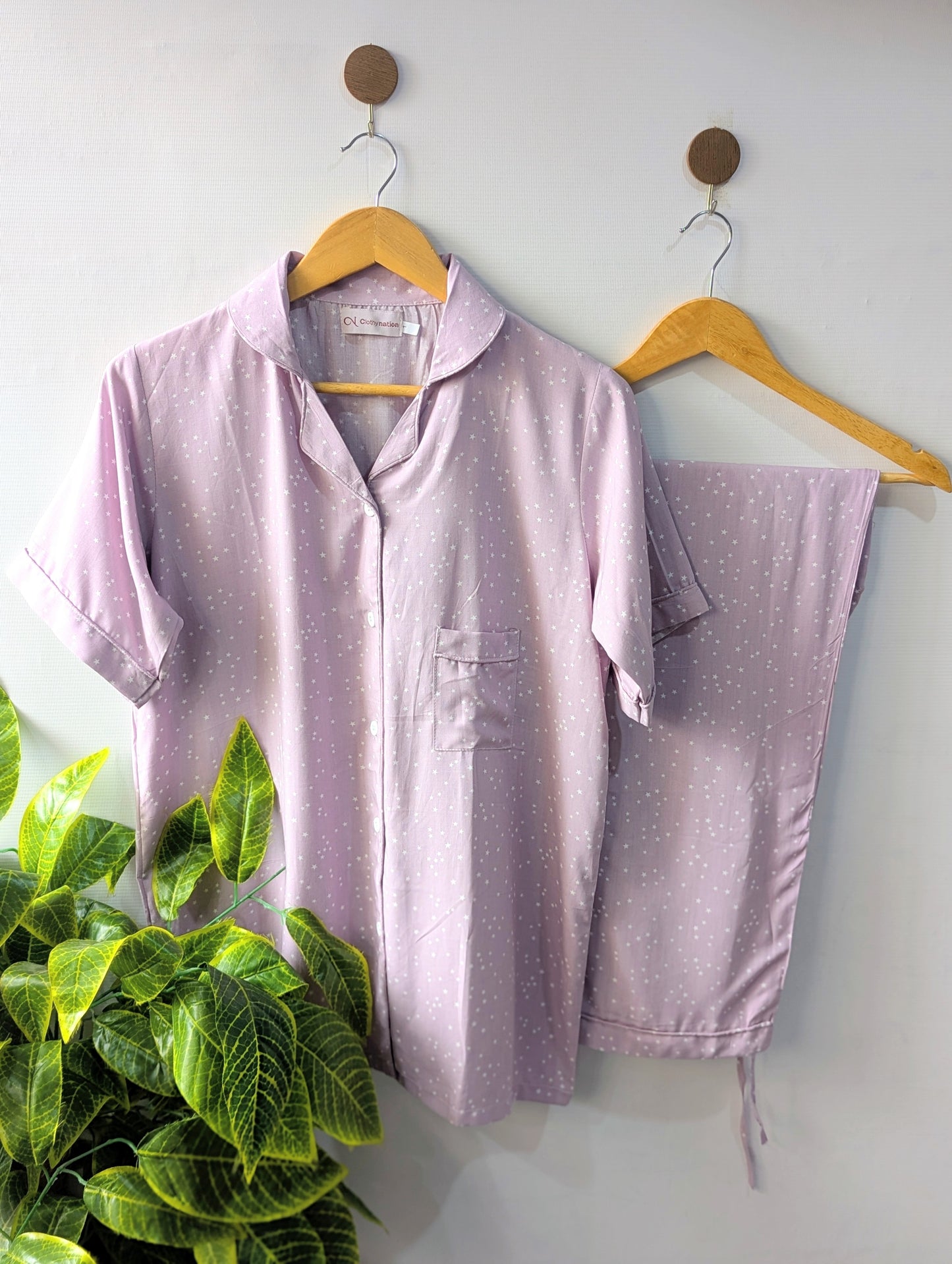 Lavender Stars Linen PJ Set - Half Sleeves