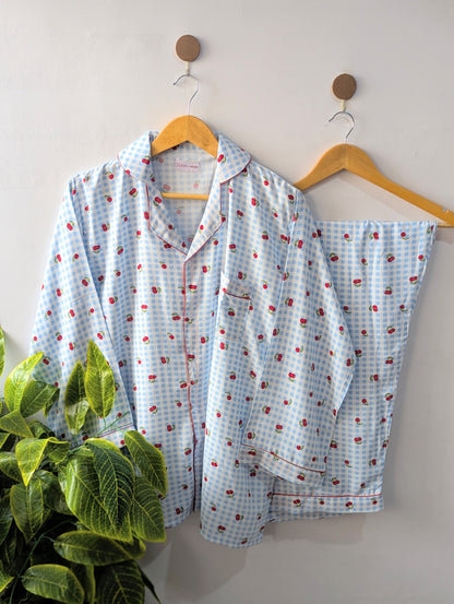 Sky Cherry Linen PJ Set