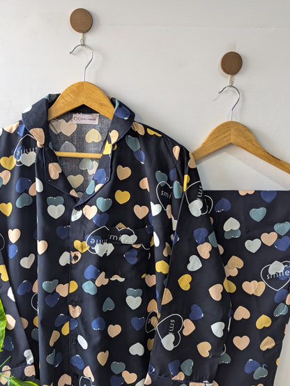 Navy Big Hearts Linen PJ Set