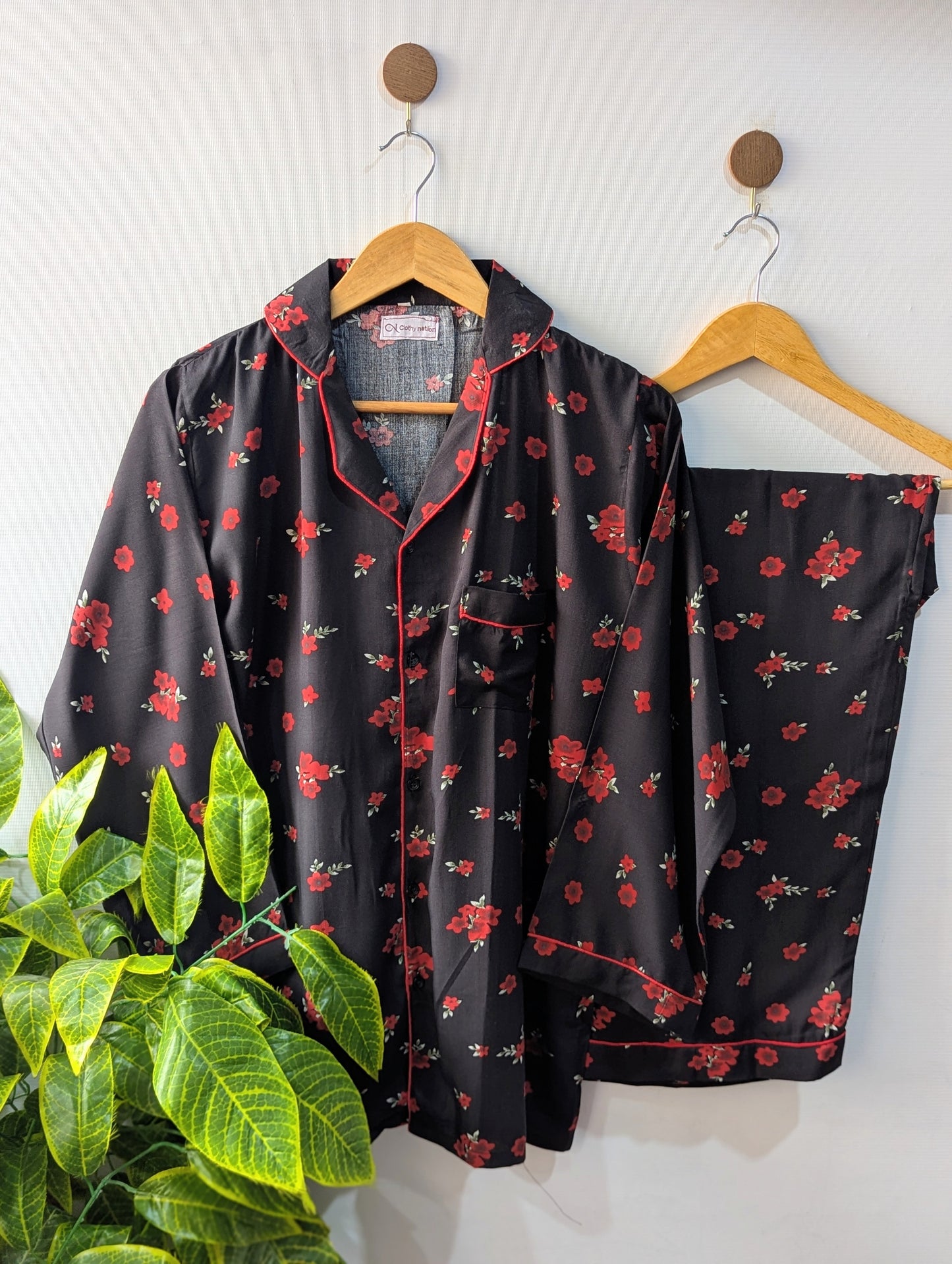 Black & Red Floral Linen PJ Set