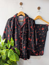 Black & Red Floral Linen PJ Set
