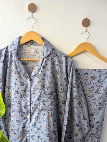 Grey Florals Linen PJ Set