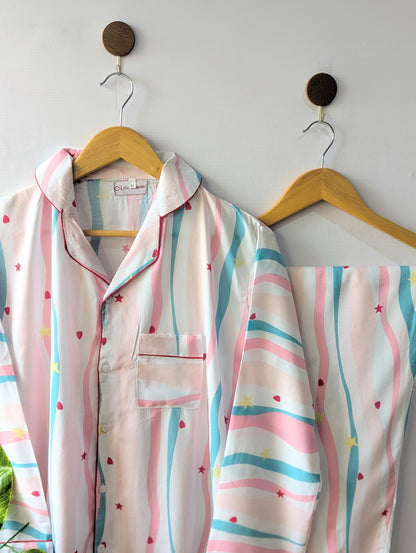 Pinkish Rainbow Hearts Linen PJ Set