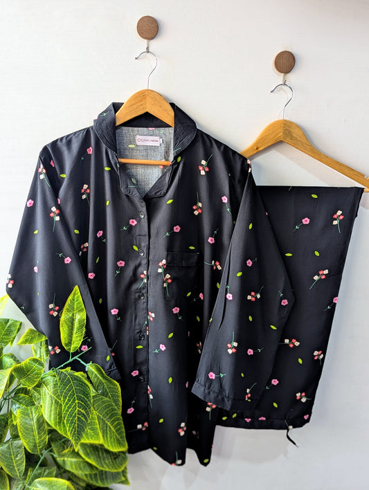 Black Petals Linen PJ Set
