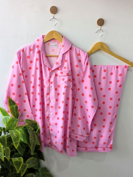 Pink Polka Dot Linen PJ Set