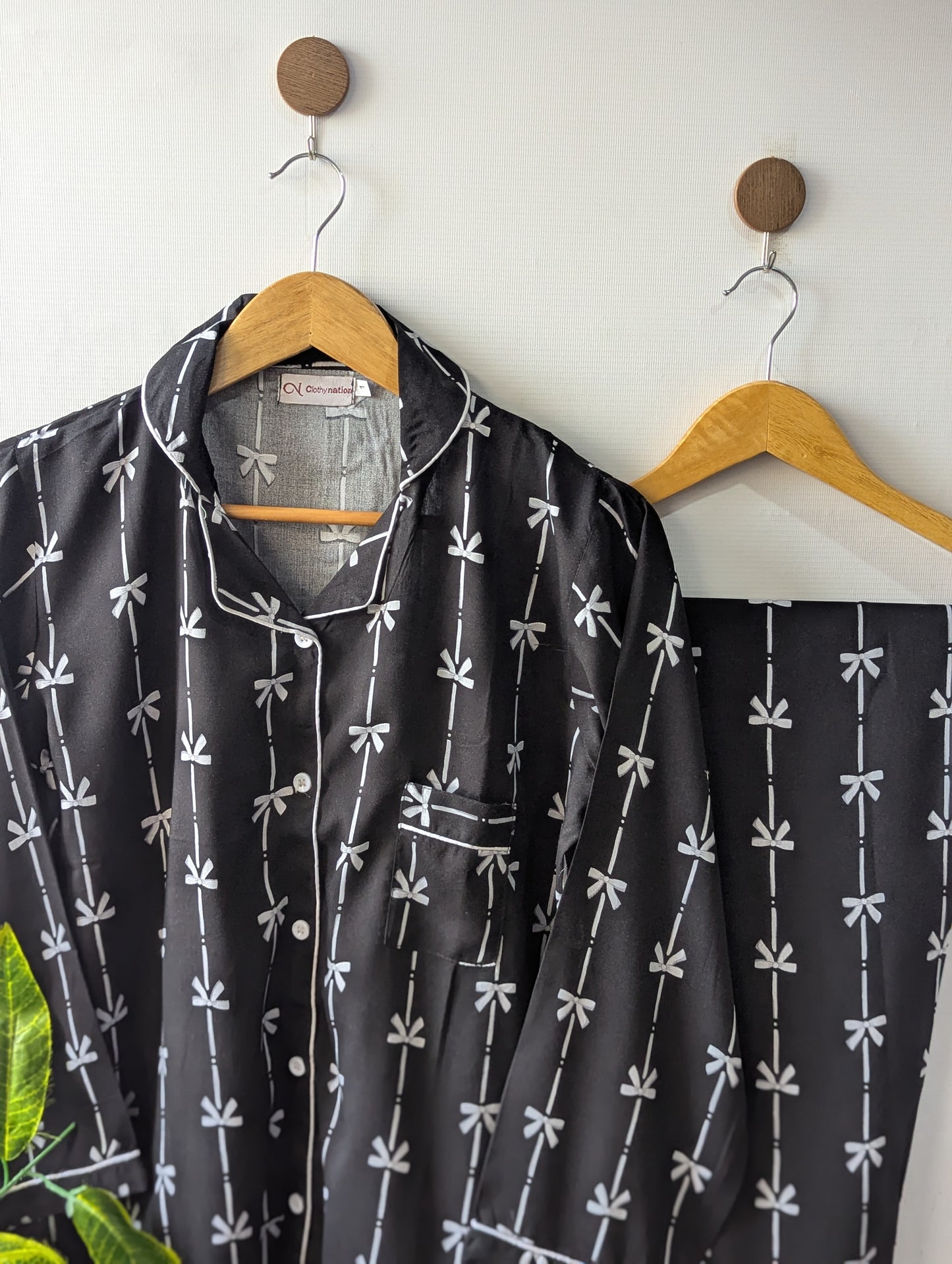 Black Little Bows Linen PJ Set