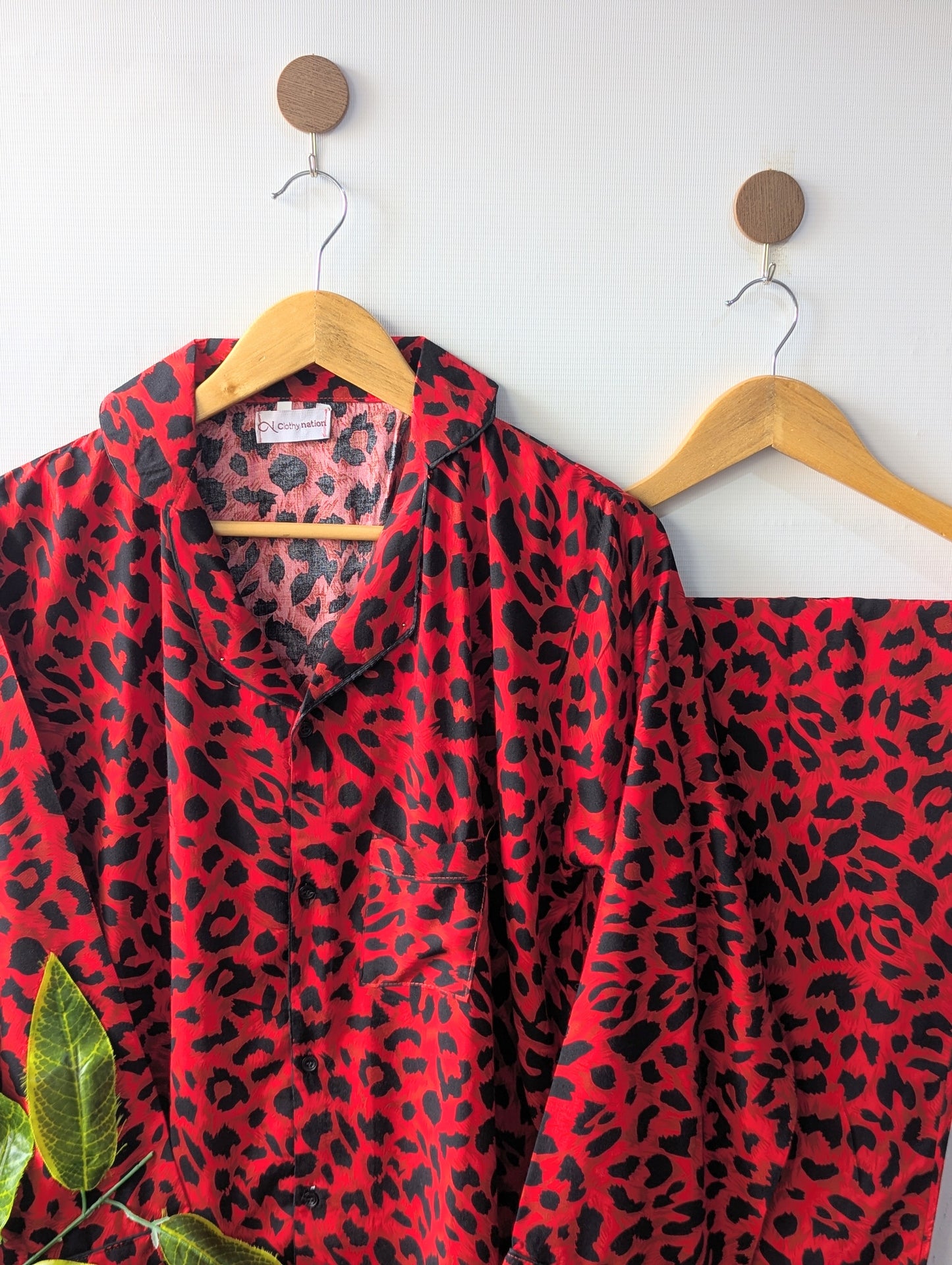 Red Leopard Linen PJ Set