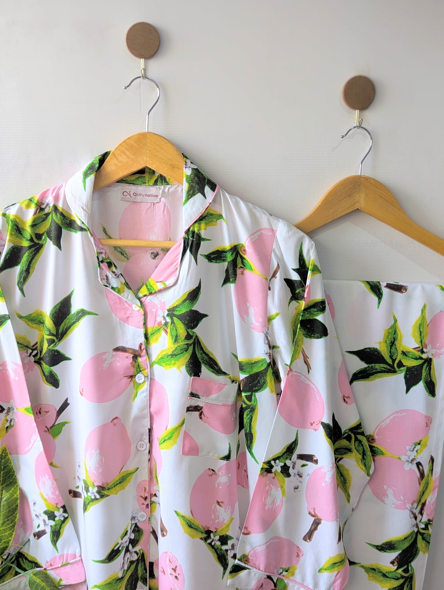 White & Pink Fruit Linen PJ Set