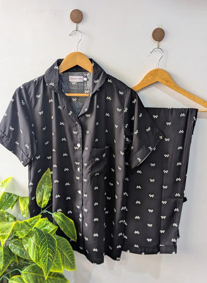 Black Bows Linen PJ Set - Half Sleeves