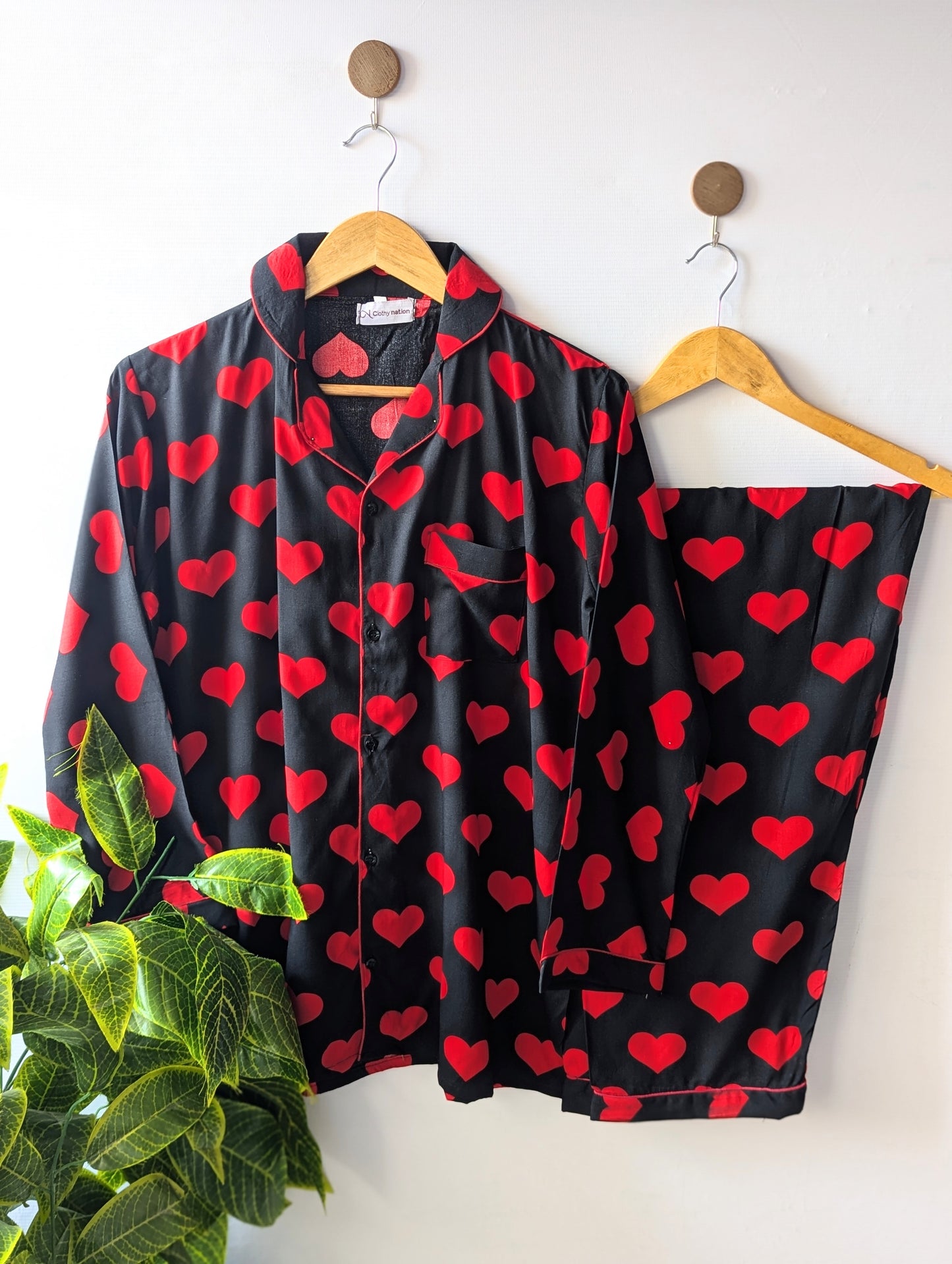 Black & Red Hearts Linen PJ Set