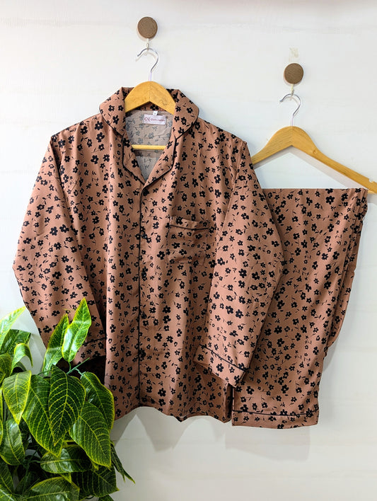 Brown Petals Linen PJ Set