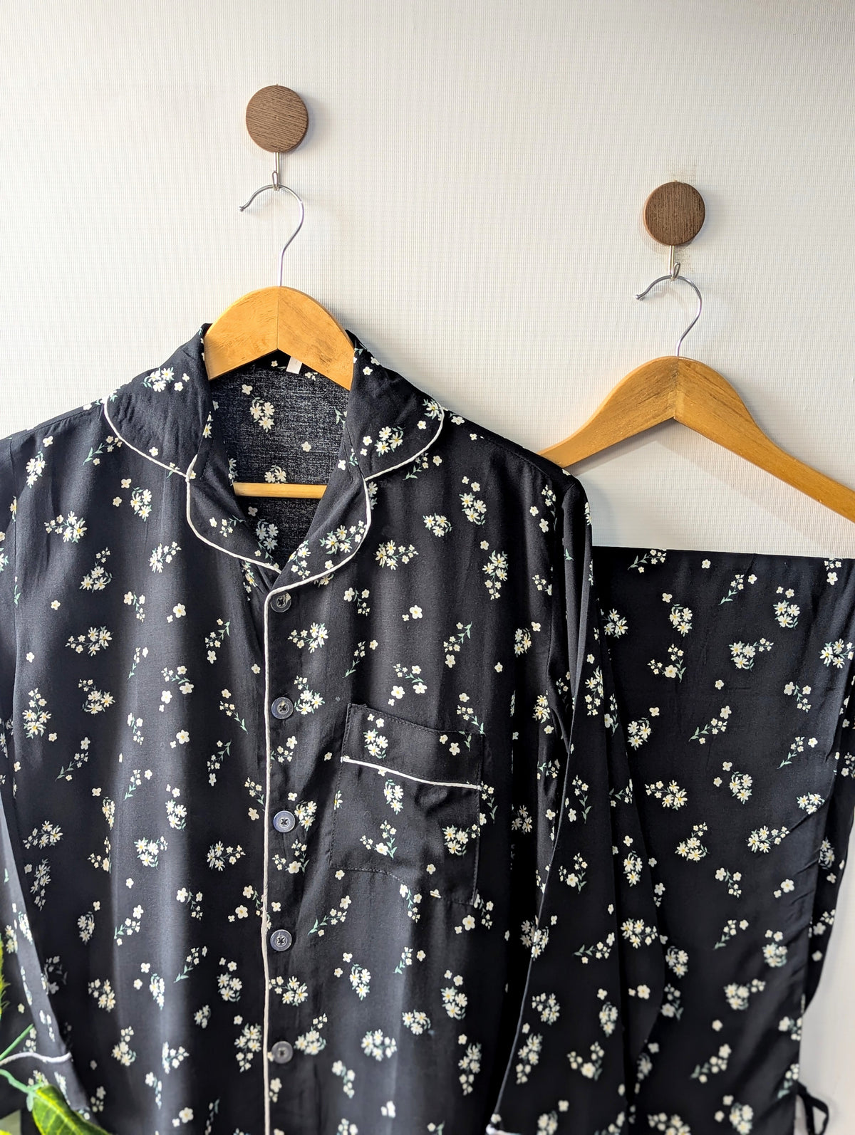Black Florals Linen PJ Set
