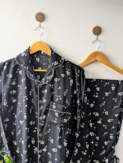 Black Florals Linen PJ Set