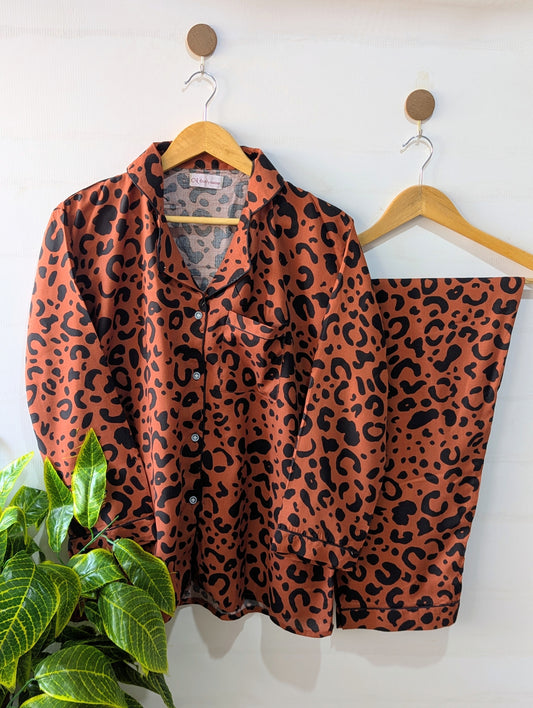 Brown Leopard Linen PJ Set
