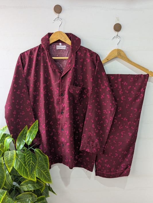 Burgundy Floral Linen PJ Set
