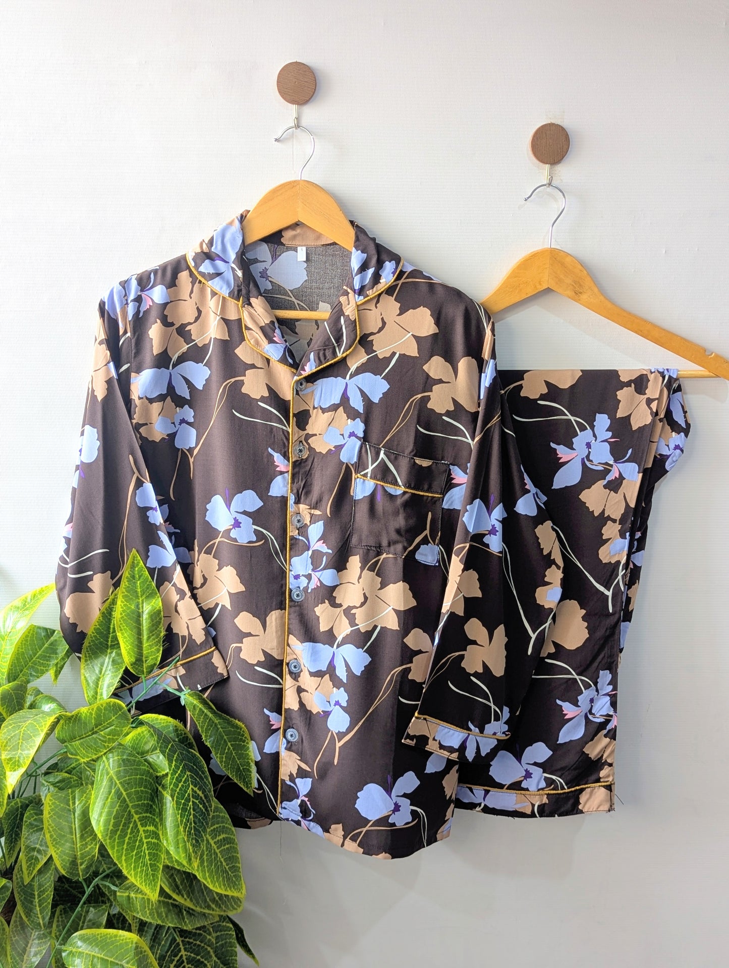 Brown Florals Linen PJ Set