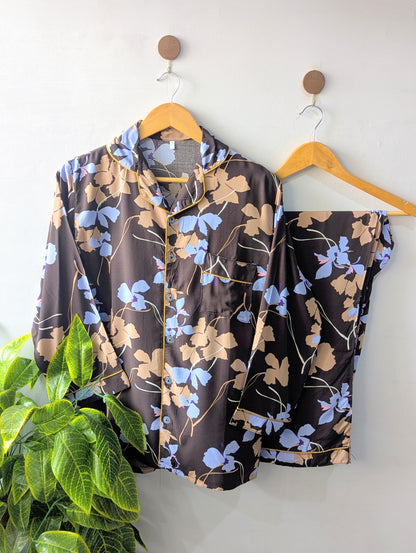 Brown Florals Linen PJ Set