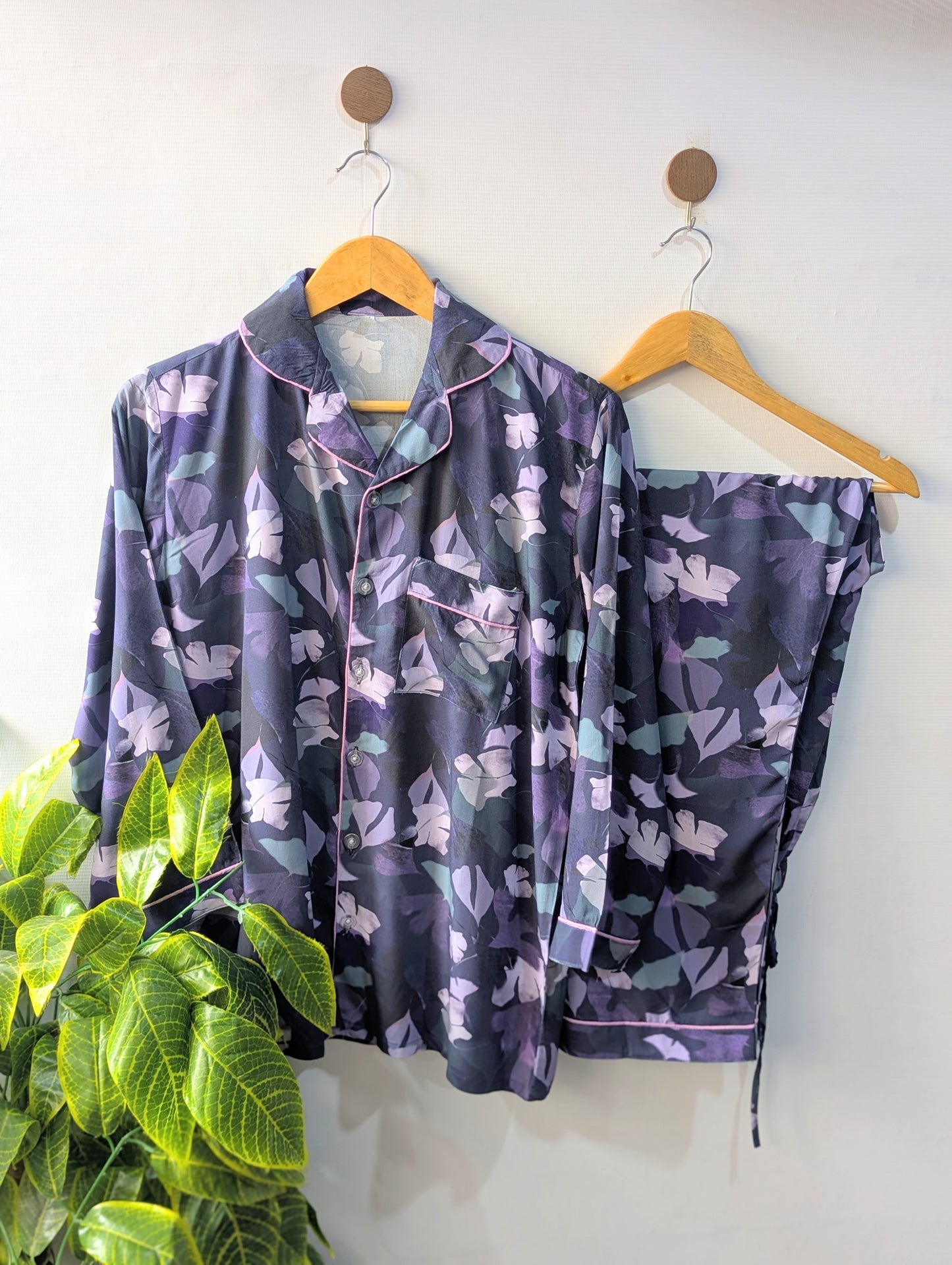 Purple Florals Linen PJ Set