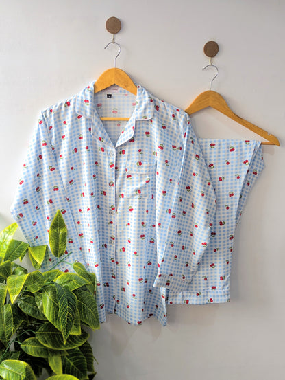 Sky Cherries Linen PJ Set