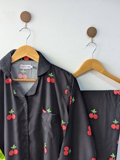 Midnight Cherry Linen PJ Set