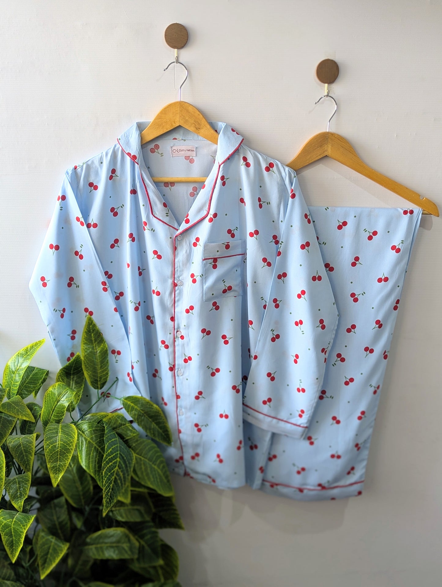 Sky Blue Cherry Linen PJ Set