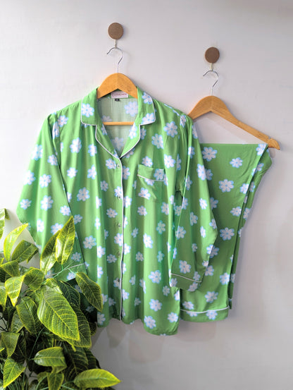 Little Green Flower Linen PJ Set