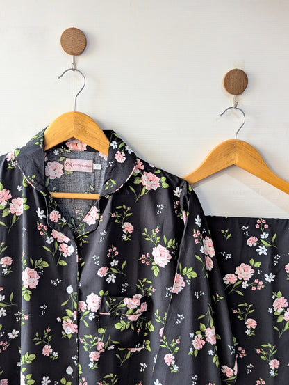 Pink & Black Floral Linen PJ Set