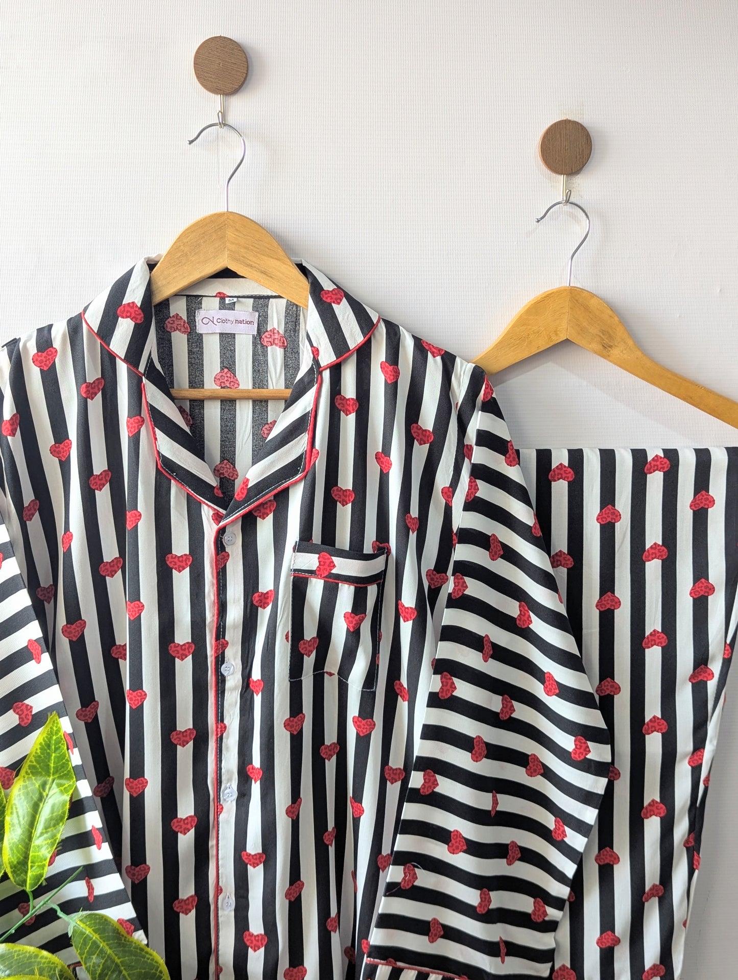 Black Lining Hearts Linen PJ Set