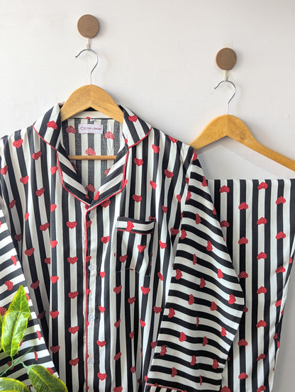 Black Lining Hearts Linen PJ Set