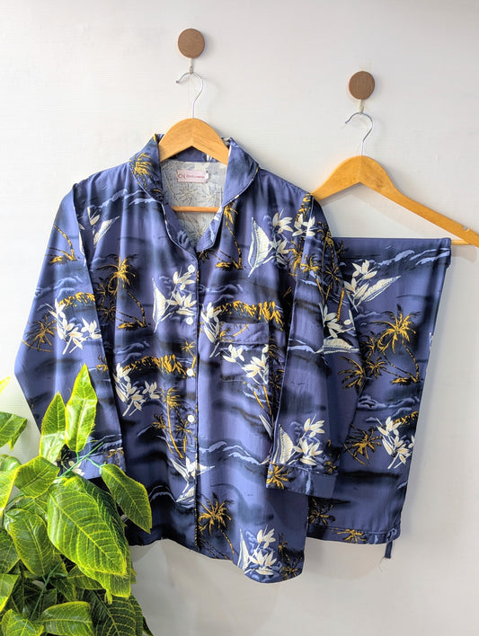 Navy Trees Linen PJ Set