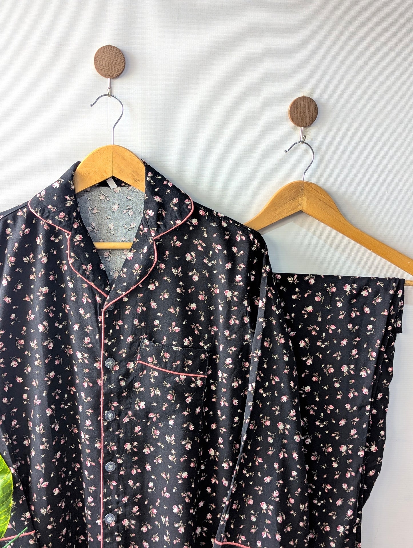 Black & Pink Petals Linen PJ Set