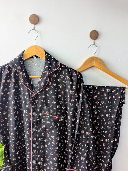 Black & Pink Petals Linen PJ Set