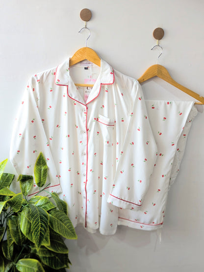 White Cherry Linen PJ Set