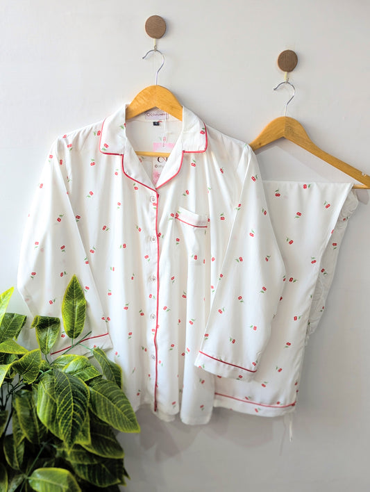 White Cherry Linen PJ Set
