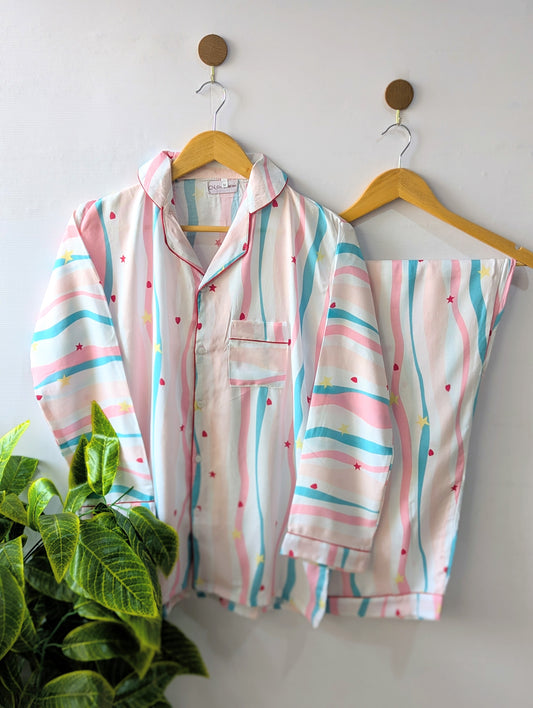 Pinkish Rainbow Hearts Linen PJ Set