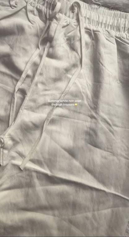 Wide Leg Irish Linen Trousers - White