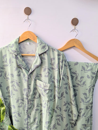 Green Florals Linen PJ Set