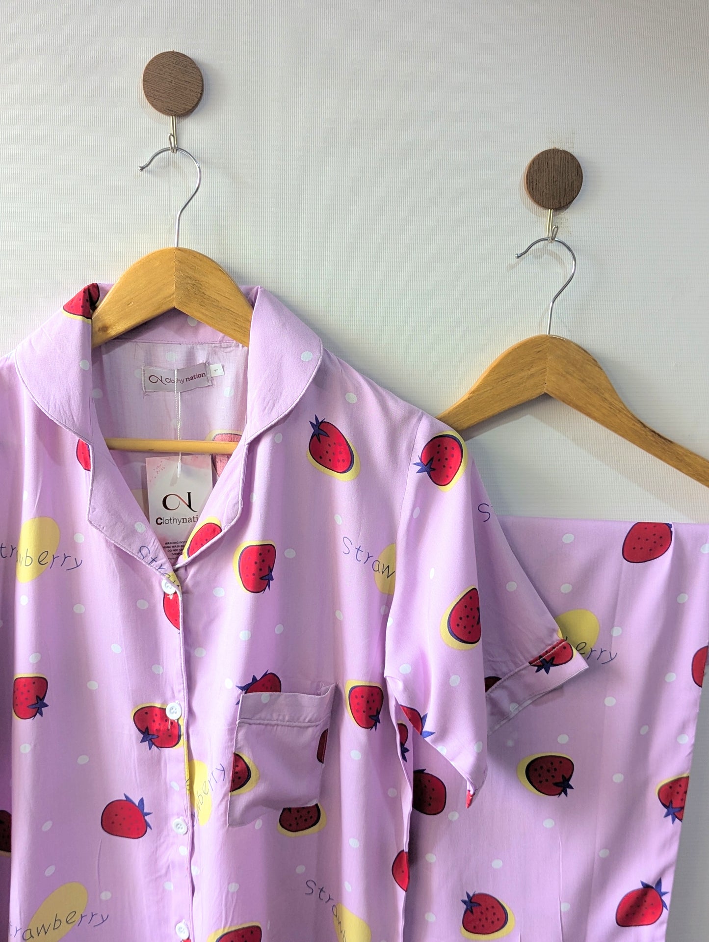 Lilac Starberries Linen PJ Set - Half Sleeves