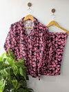 Pink & Black Leafs Linen PJ Set