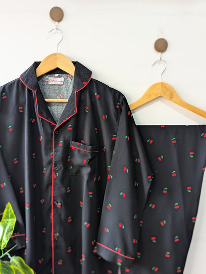 Black Red Cherry Linen PJ Set
