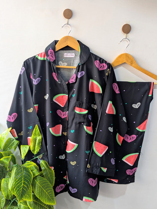 Black Watermelon Linen PJ Set