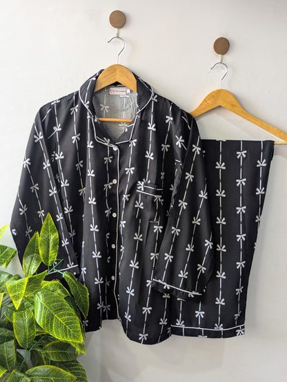 Black Little Bows Linen PJ Set