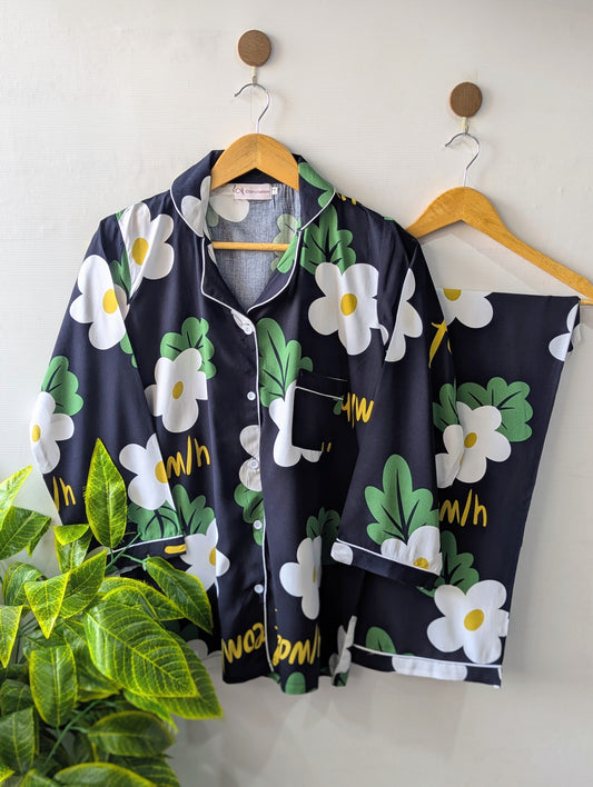 Green Sunflowers Linen PJ Set