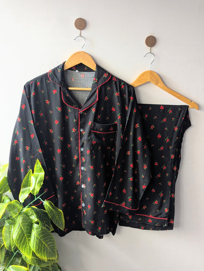 Red & Black Petals Linen PJ Set