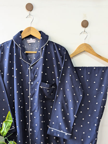 Hearts Navy Linen PJ Set