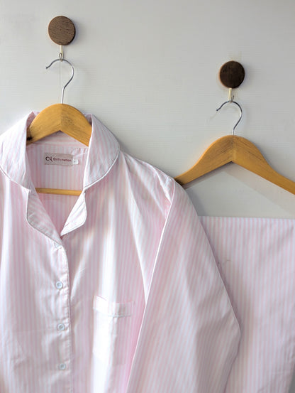 Pink Stripped Cotton PJ Set - Full Sleeves