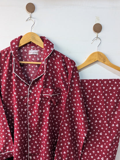 Maroon Hearts Linen PJ Set