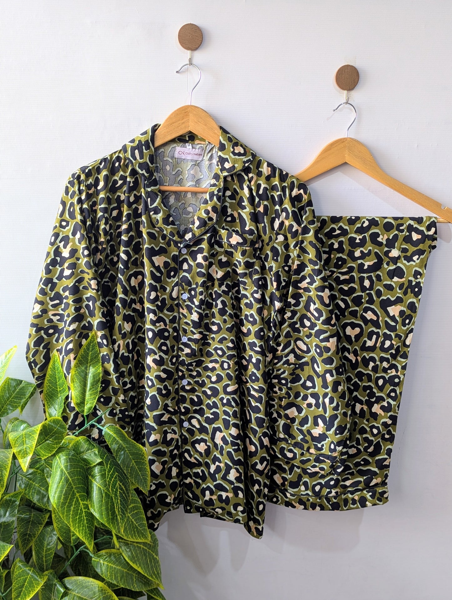 Green Leopard Linen PJ Set