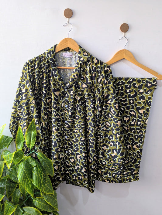 Green Leopard Linen PJ Set